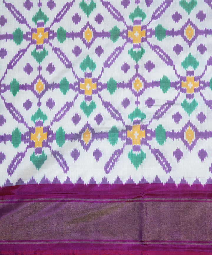 White purple silk handwoven ikat pochampally saree