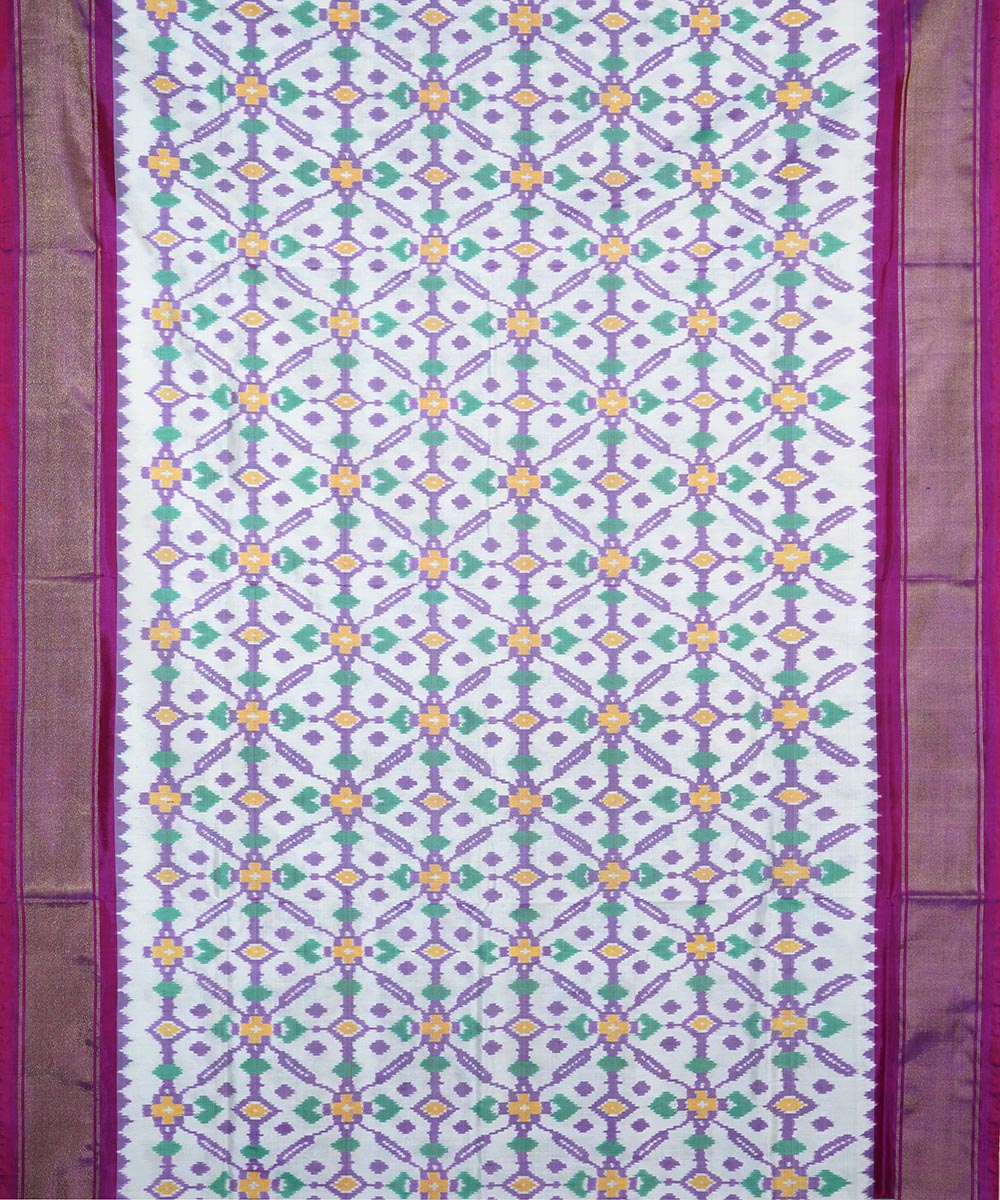 White purple silk handwoven ikat pochampally saree