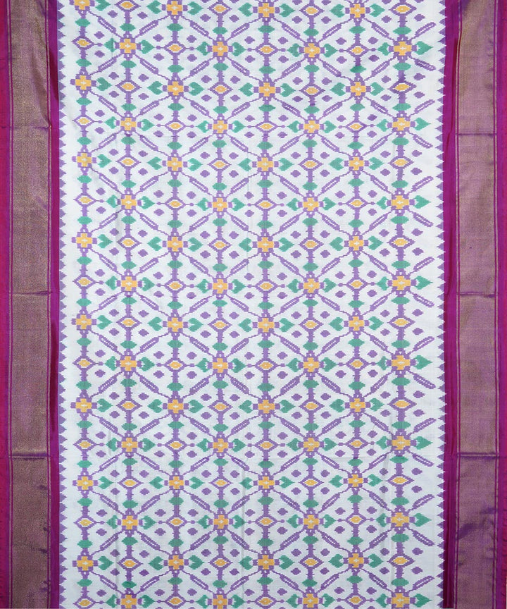 White purple silk handwoven ikat pochampally saree