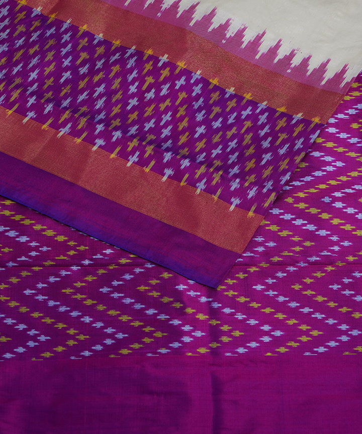 White purple silk handloom ikat pochampally saree