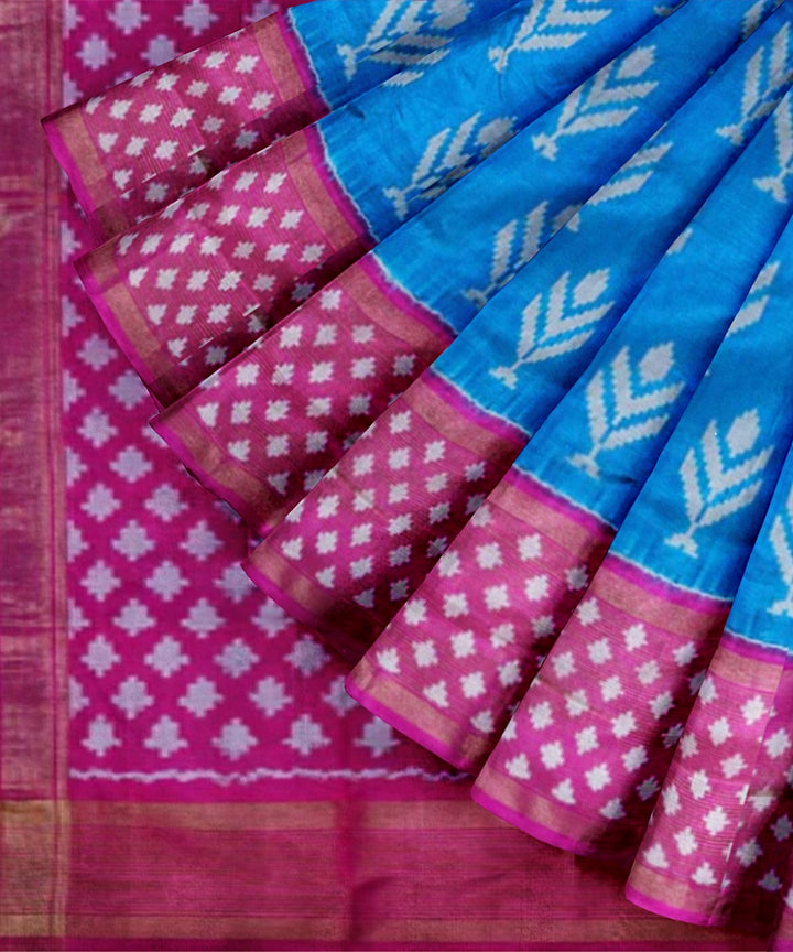 Sky blue pink silk handloom ikat pochampally saree