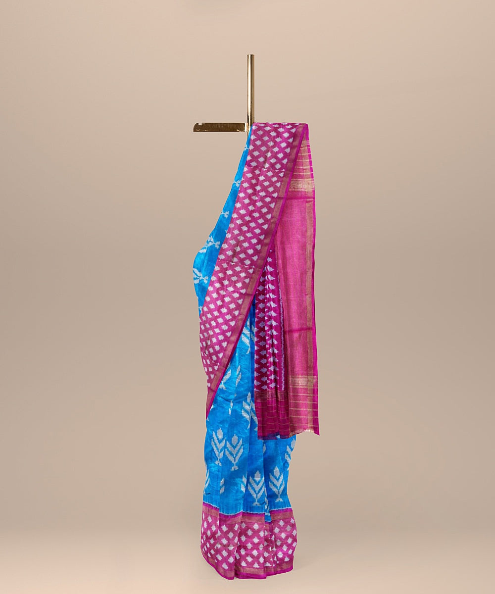 Sky blue pink silk handloom ikat pochampally saree