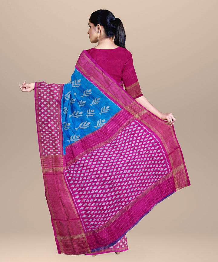 Sky blue pink silk handloom ikat pochampally saree