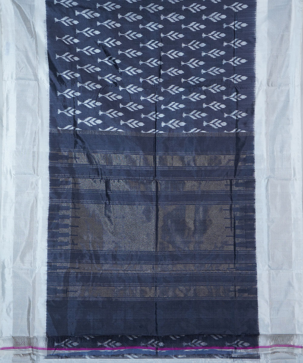 Grey white silk handwoven ikat pochampally saree