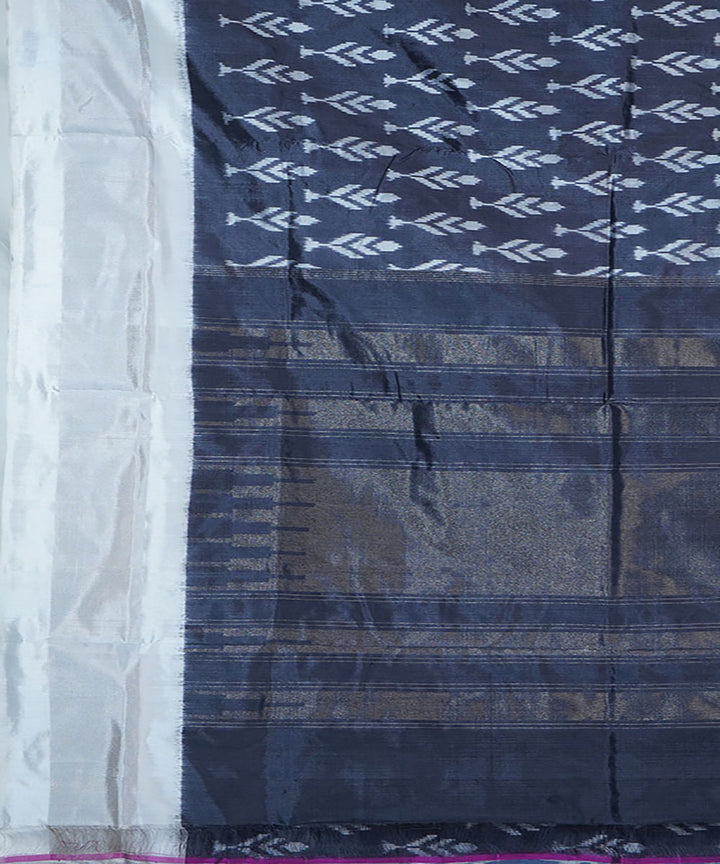 Grey white silk handwoven ikat pochampally saree