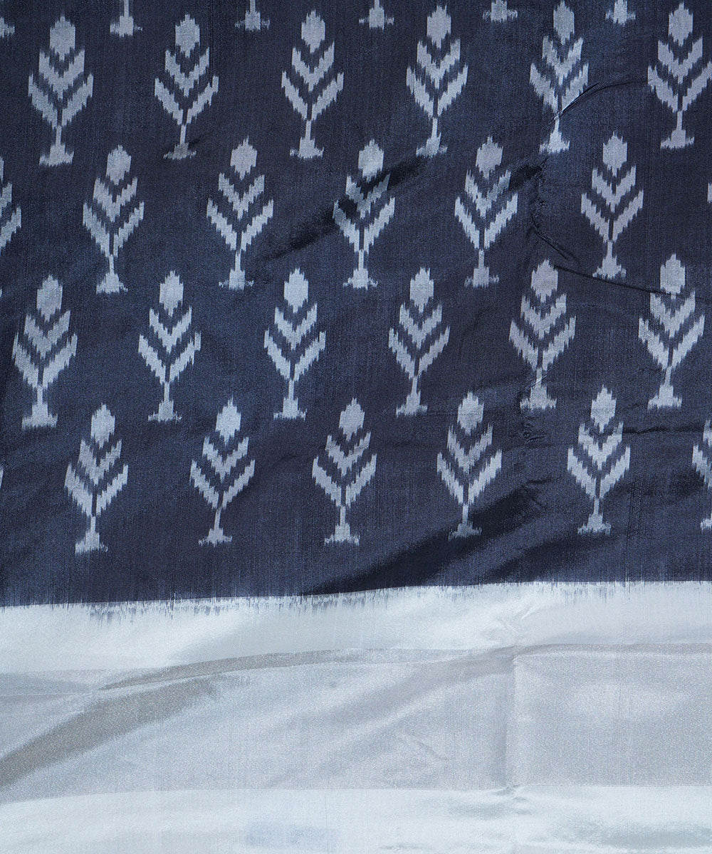 Grey white silk handwoven ikat pochampally saree