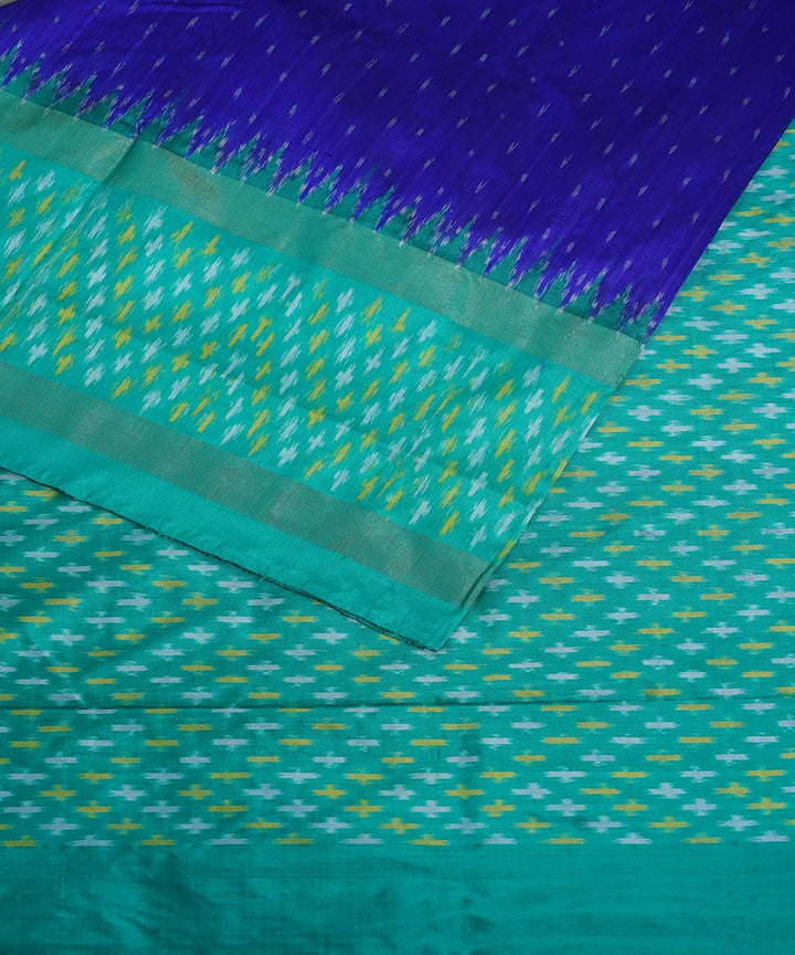 Navy blue cyan silk handwoven ikat pochampally saree