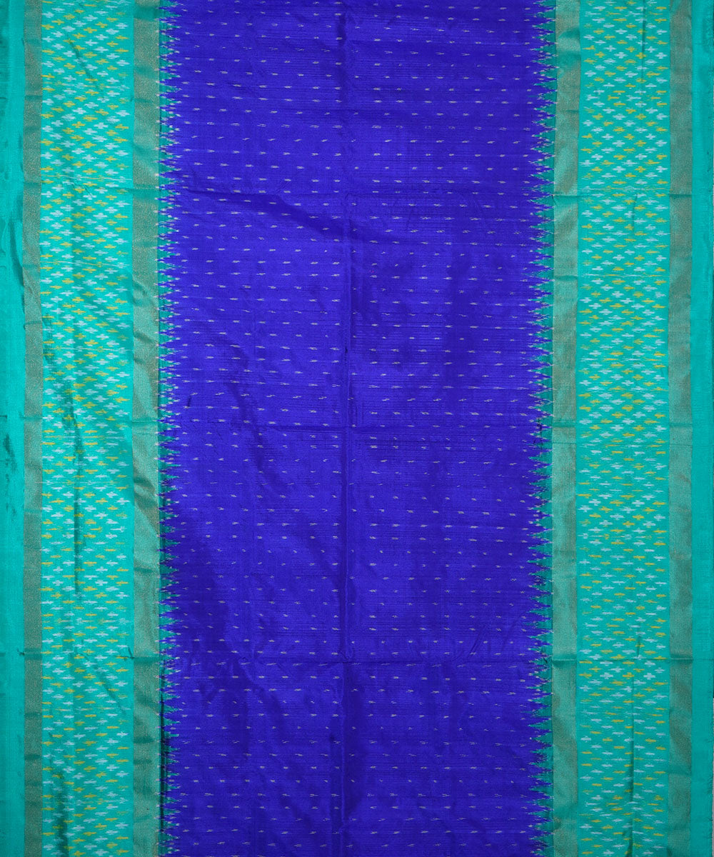 Navy blue cyan silk handwoven ikat pochampally saree