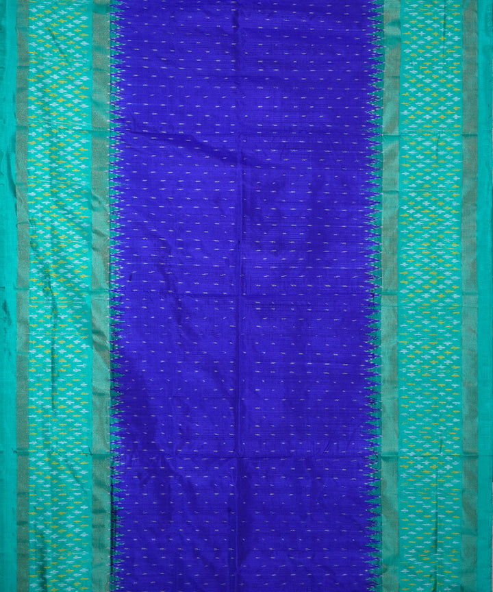 Navy blue cyan silk handwoven ikat pochampally saree