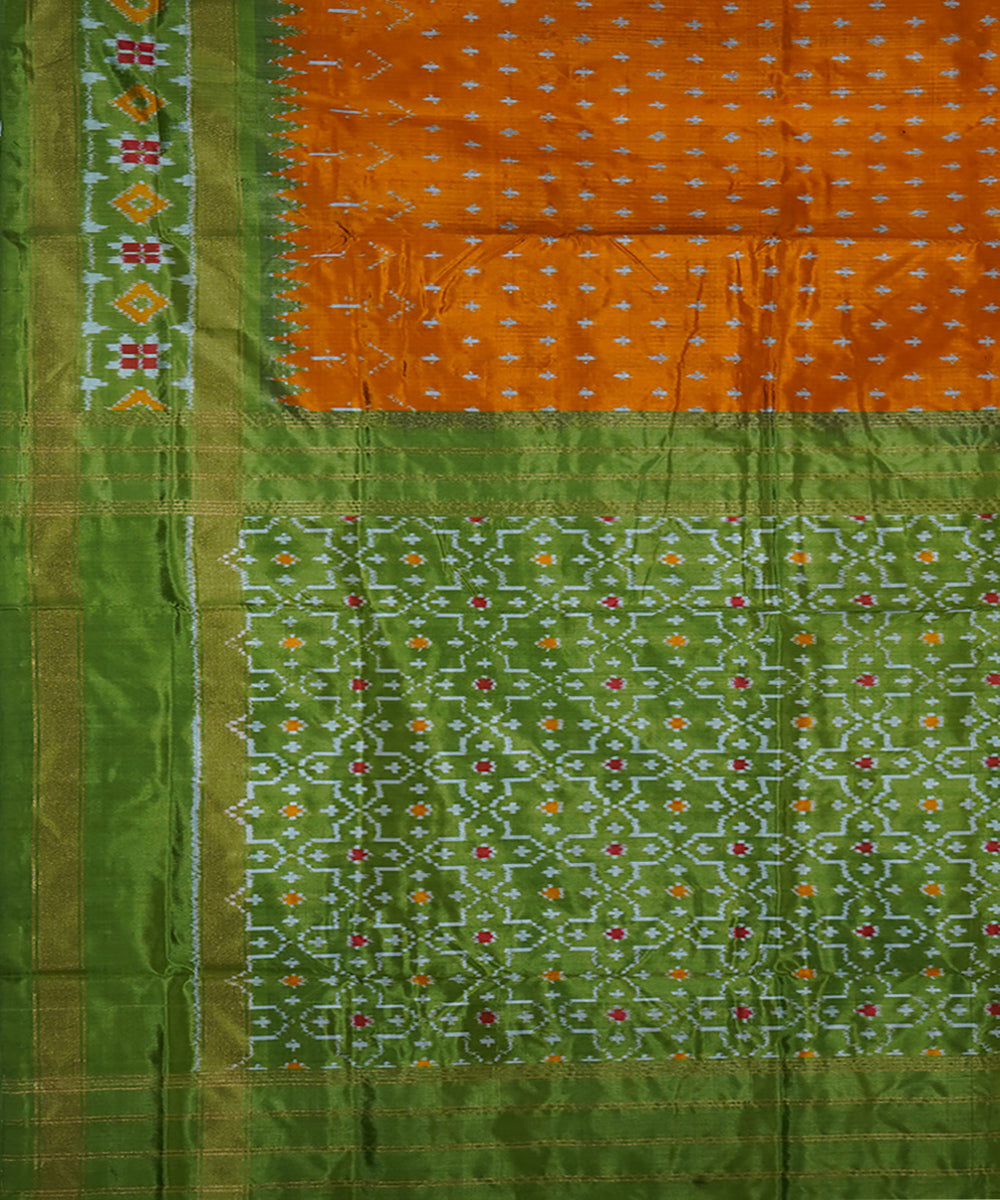 Mustard golden mustard green silk handwoven ikat pochampally saree