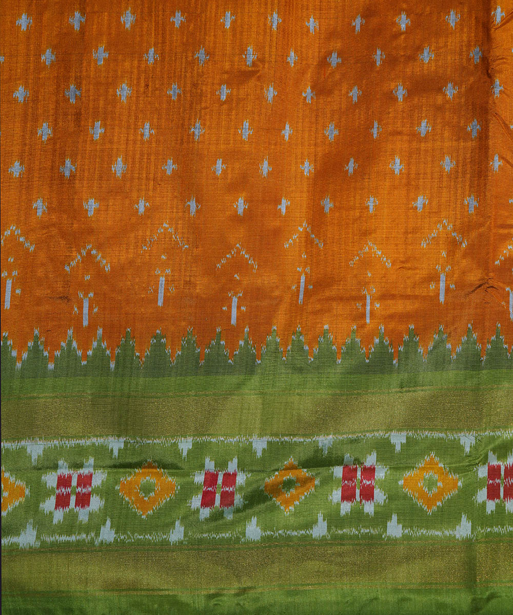 Mustard golden mustard green silk handwoven ikat pochampally saree