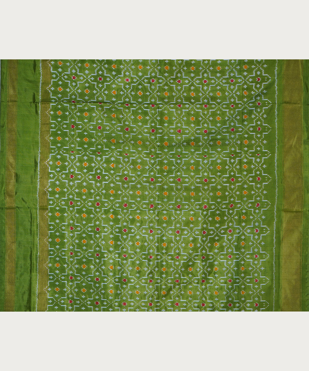 Mustard golden mustard green silk handwoven ikat pochampally saree