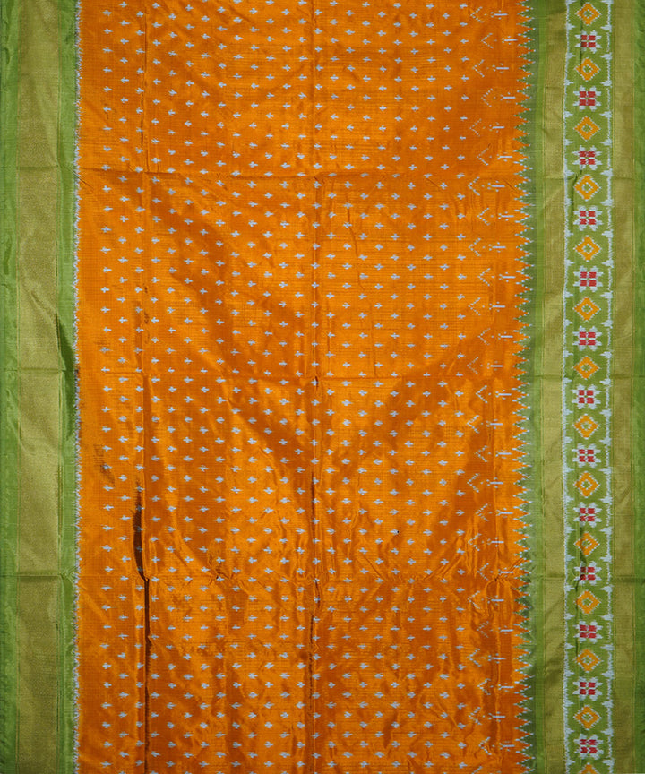 Mustard golden mustard green silk handwoven ikat pochampally saree