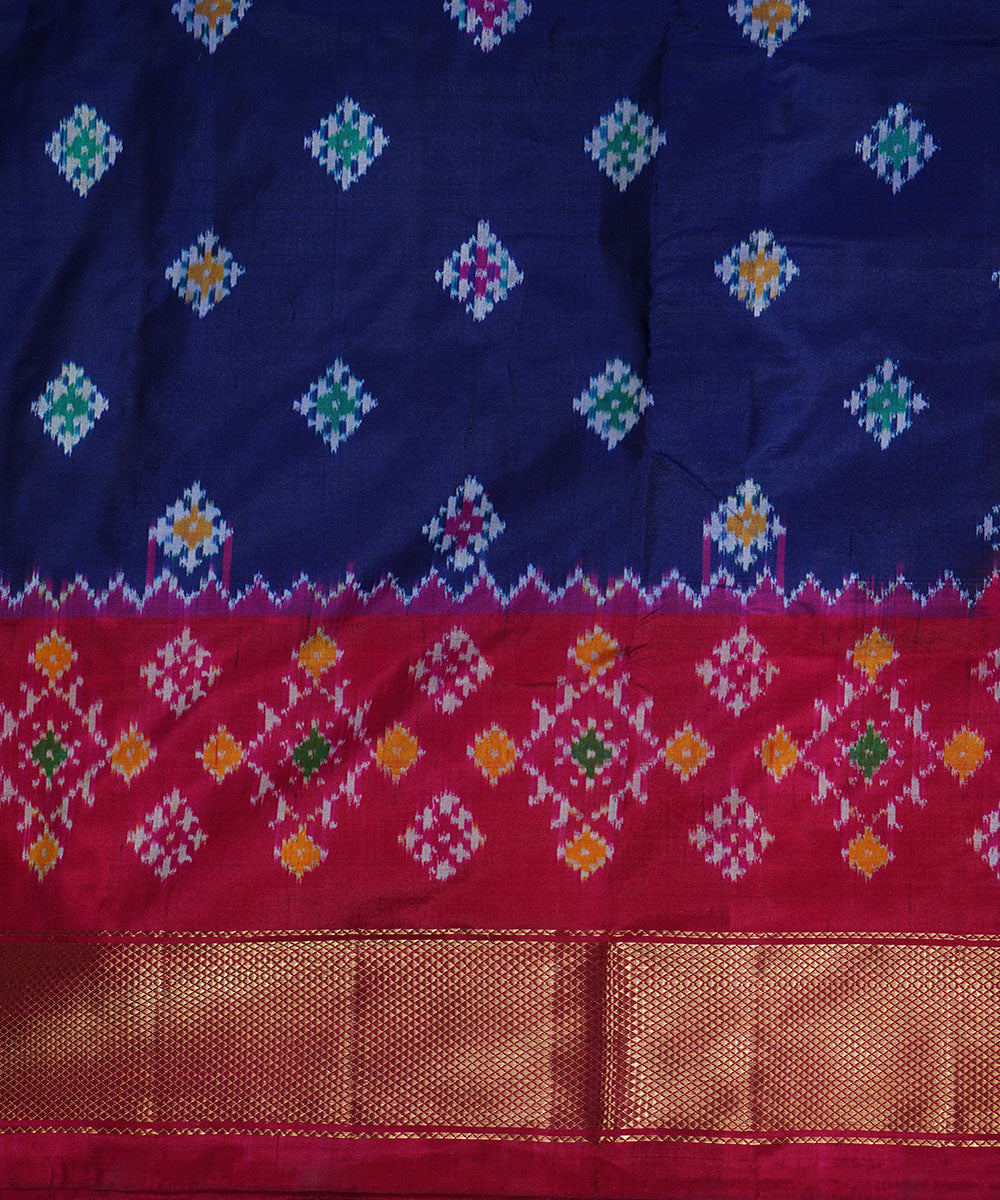 Navy blue pink silk handwoven ikat pochampally saree