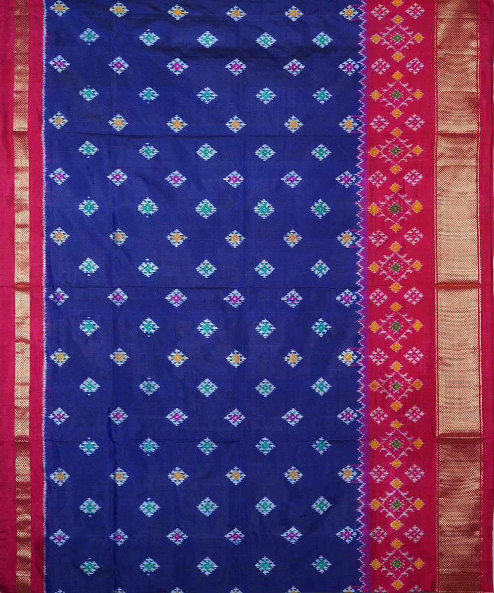 Navy blue pink silk handwoven ikat pochampally saree