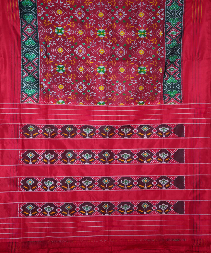 Red maroon silk handwoven ikat pochampally saree