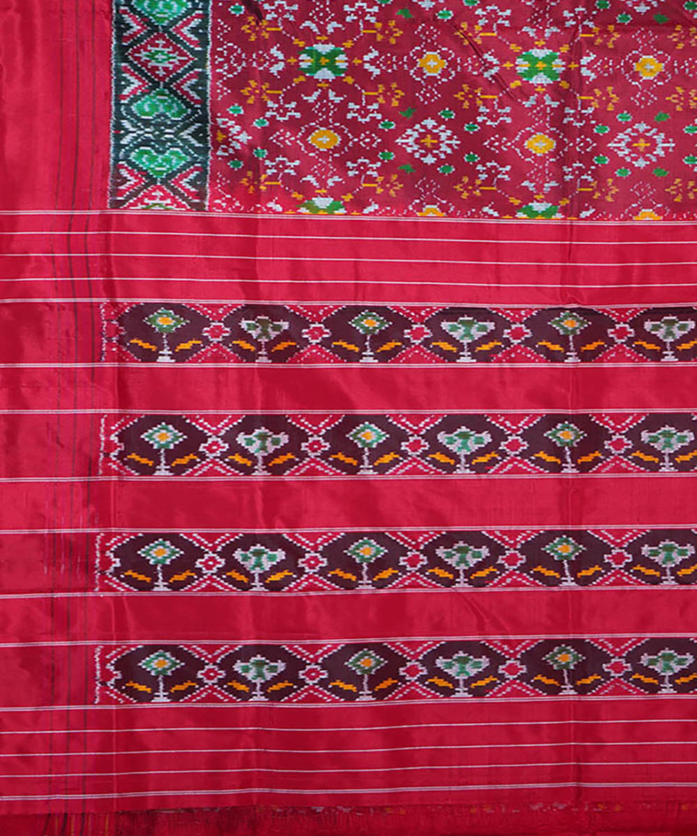 Red maroon silk handwoven ikat pochampally saree