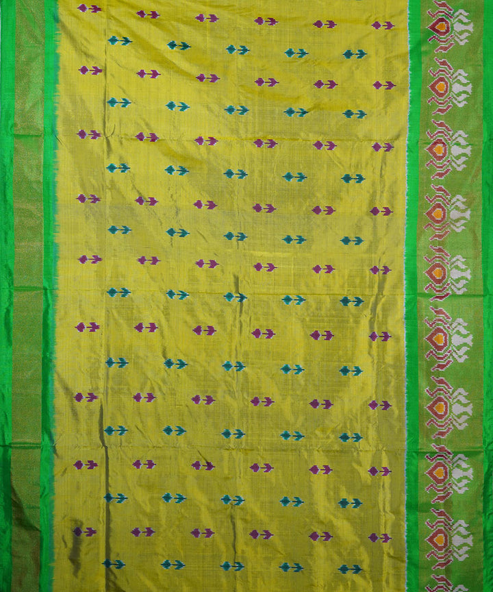 Yellow green silk handwoven ikat pochampally saree