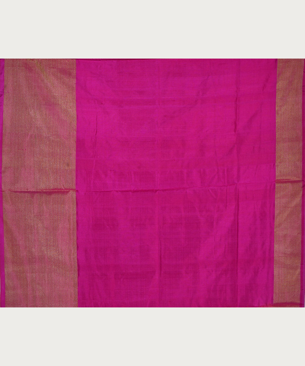 Yellow pink silk handwoven ikat pochampally saree