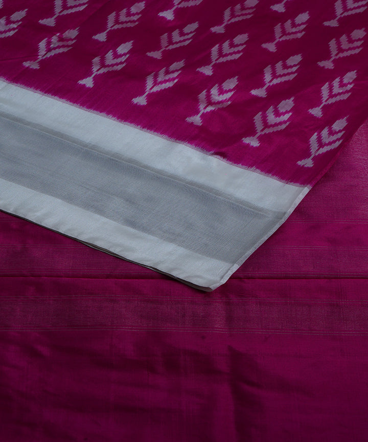 Pink white silk handwoven ikat pochampally saree