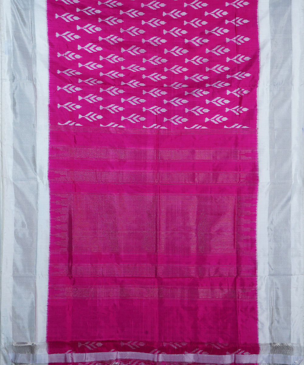 Pink white silk handwoven ikat pochampally saree