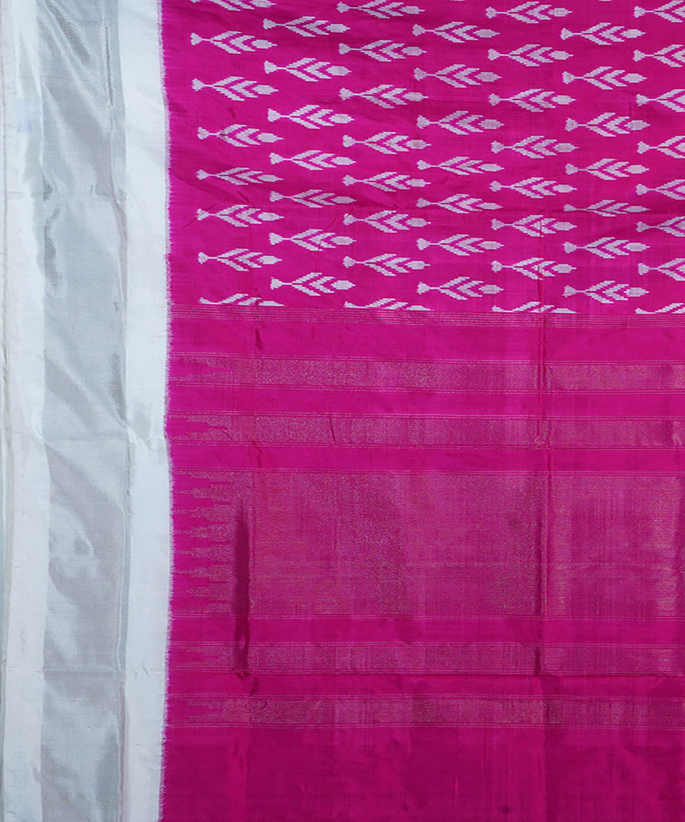 Pink white silk handwoven ikat pochampally saree