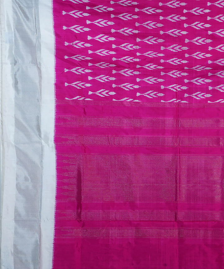 Pink white silk handwoven ikat pochampally saree