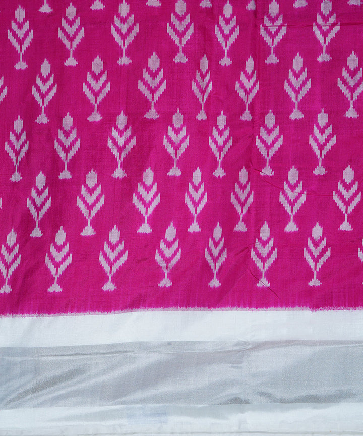 Pink white silk handwoven ikat pochampally saree