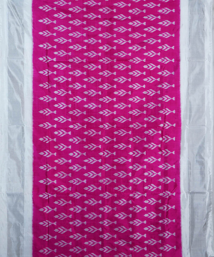 Pink white silk handwoven ikat pochampally saree