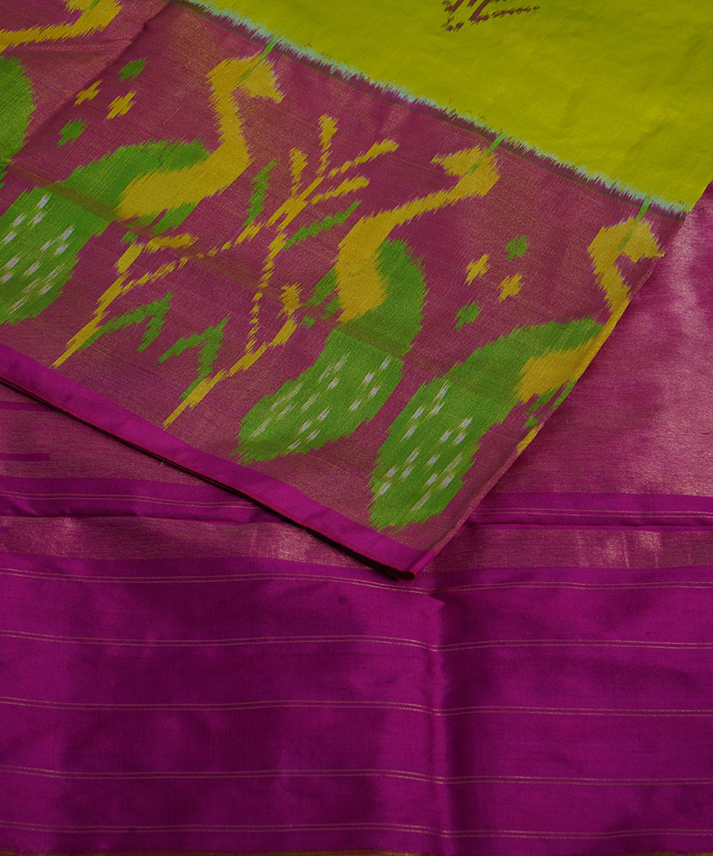 Yellow pink silk handloom ikat pochampally saree