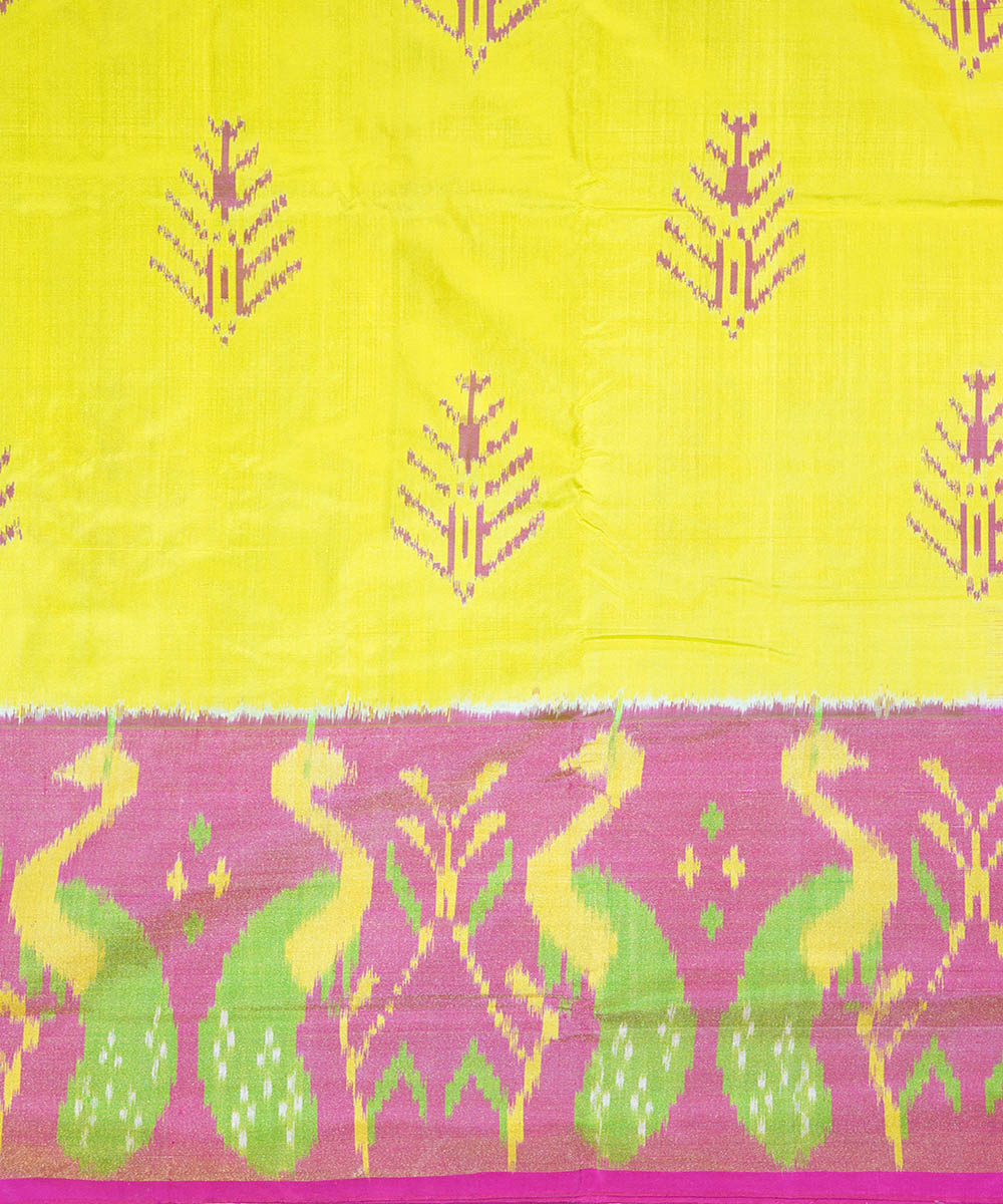 Yellow pink silk handloom ikat pochampally saree