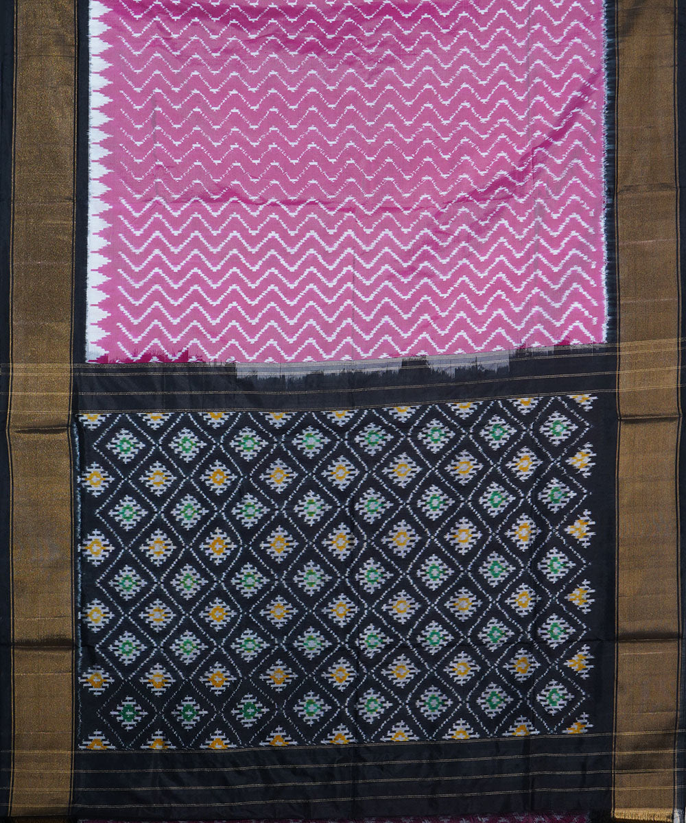 Light pink black handwoven silk ikat pochampally saree