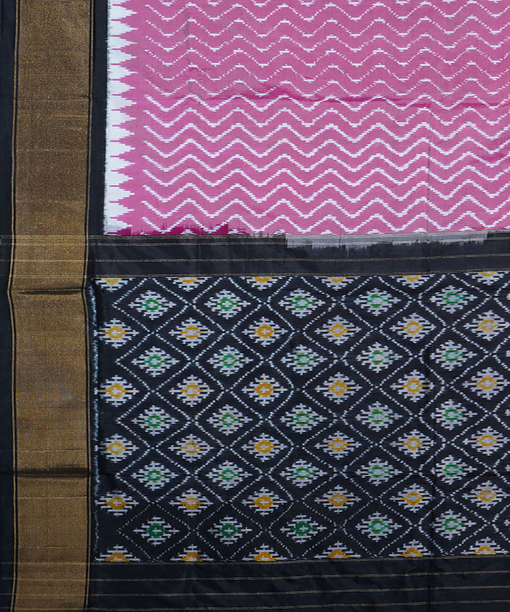 Light pink black handwoven silk ikat pochampally saree