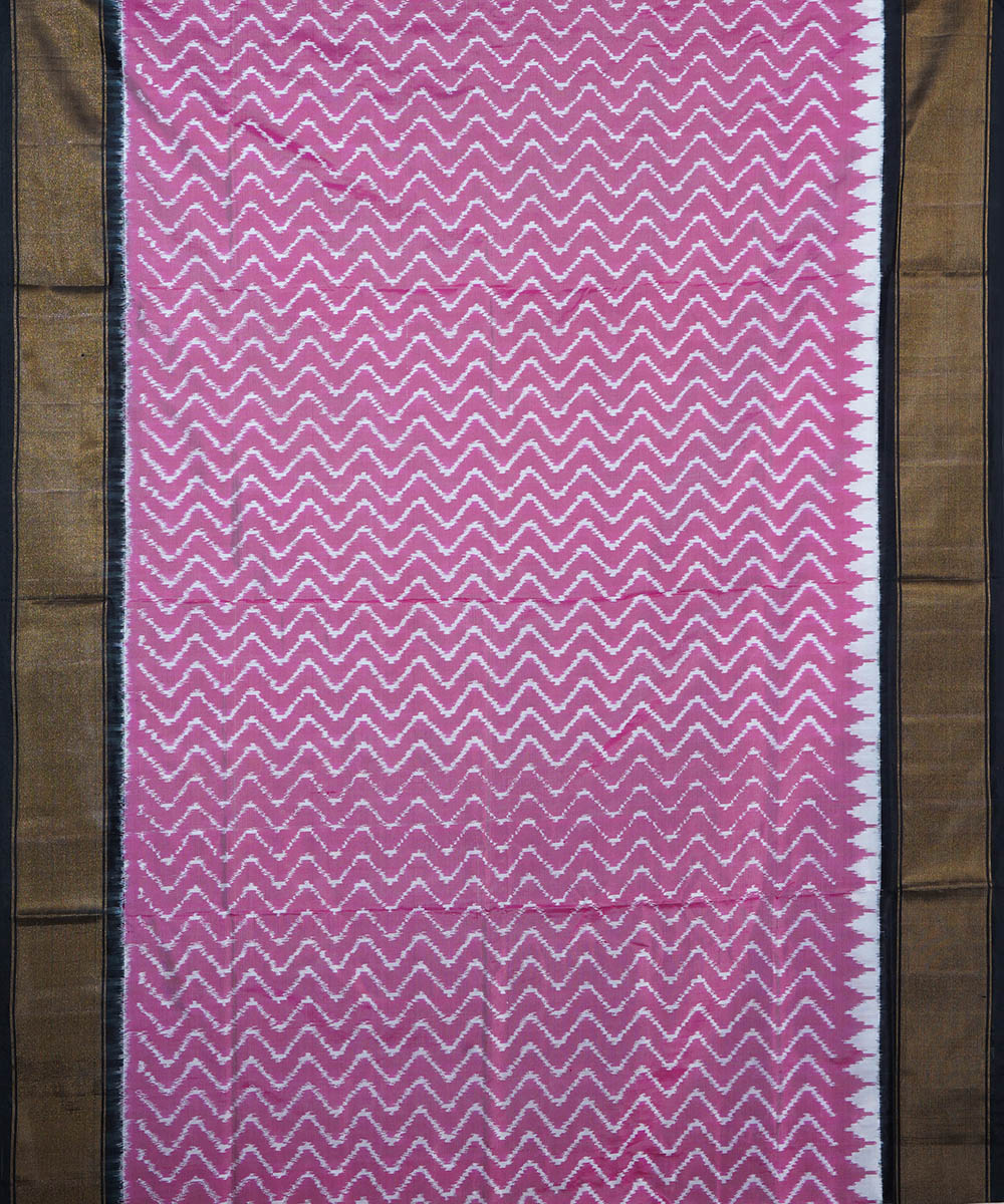 Light pink black handwoven silk ikat pochampally saree