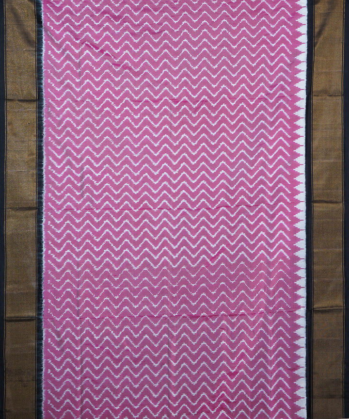 Light pink black handwoven silk ikat pochampally saree