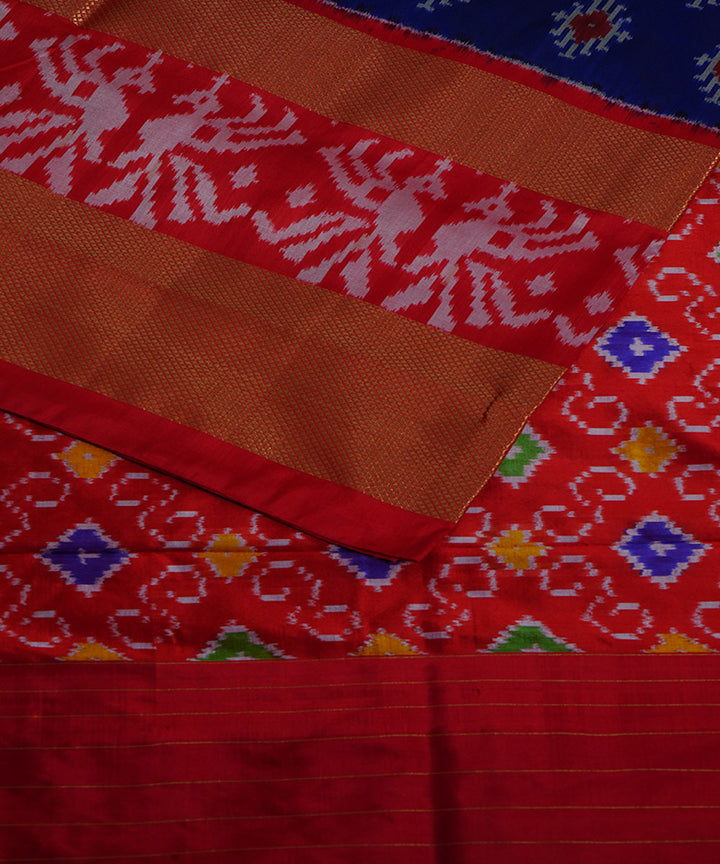 Navy blue red silk handloom ikat pochampally saree