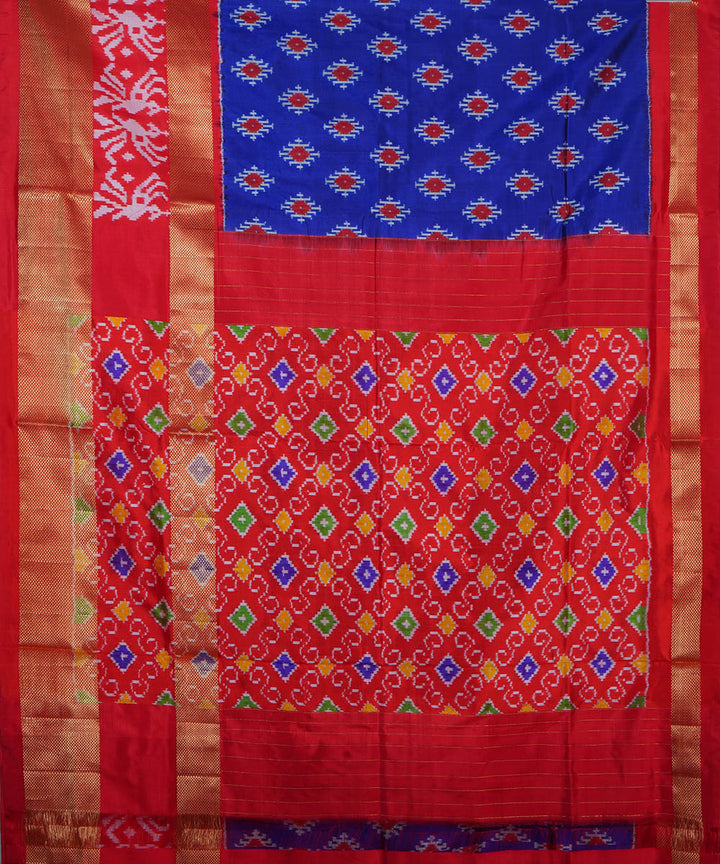 Navy blue red silk handloom ikat pochampally saree