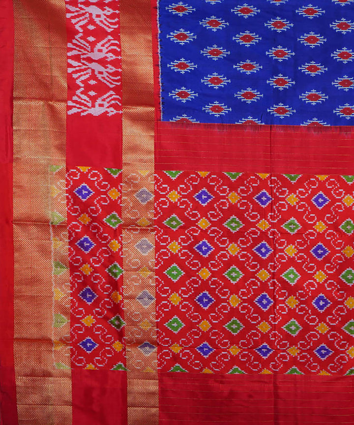 Navy blue red silk handloom ikat pochampally saree