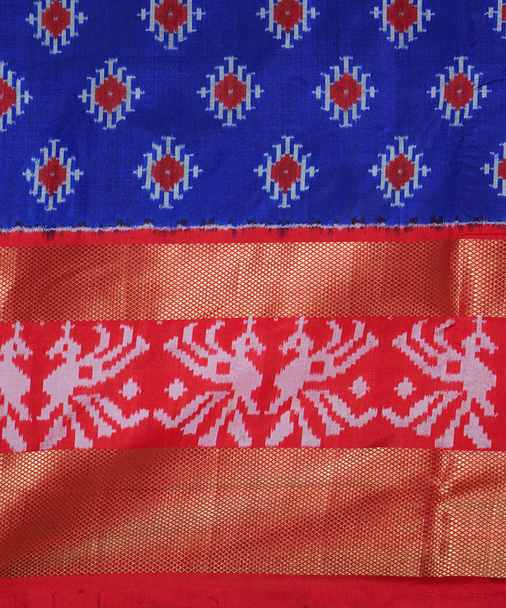 Navy blue red silk handloom ikat pochampally saree