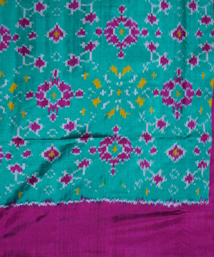 Cyan green dark pink silk handwoven ikat pochampally saree