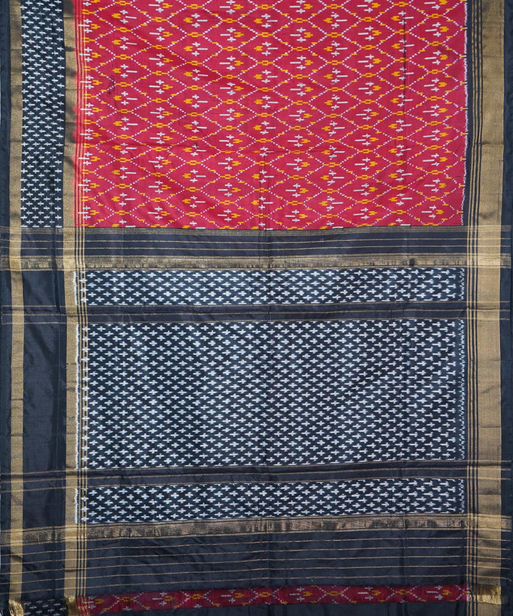 Maroon black silk handwoven ikat pochampally saree