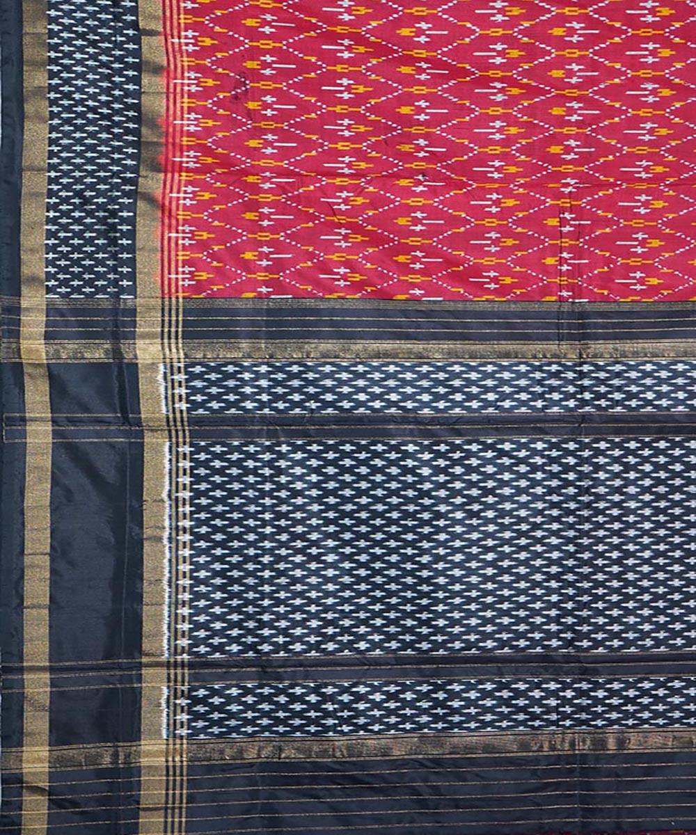 Maroon black silk handwoven ikat pochampally saree