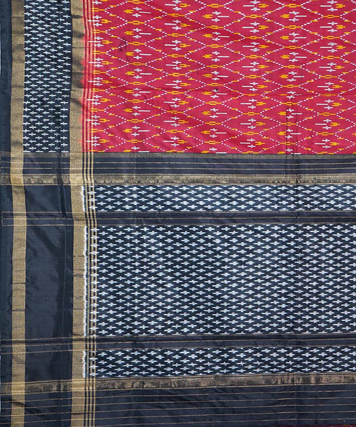 Maroon black silk handwoven ikat pochampally saree