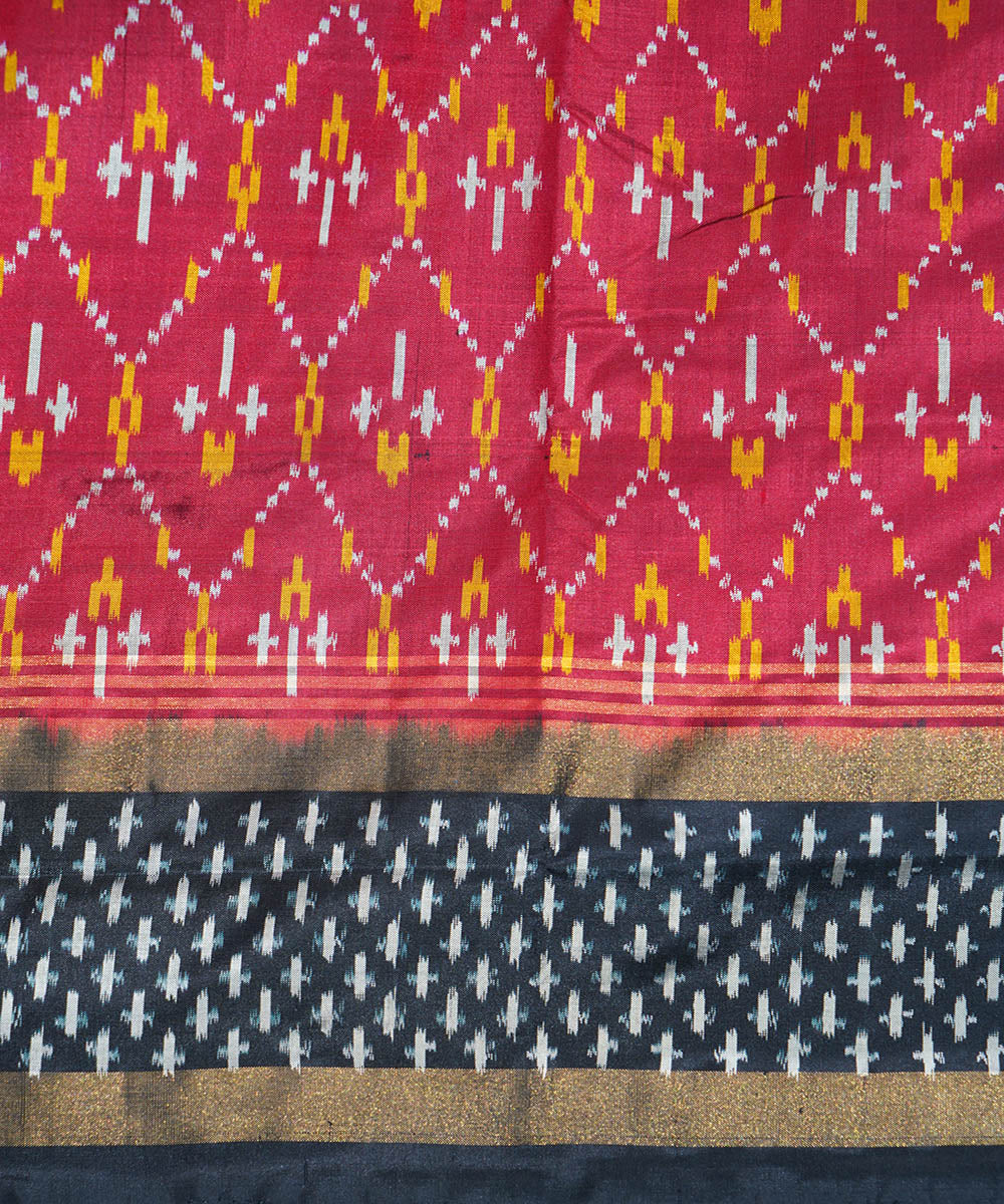 Maroon black silk handwoven ikat pochampally saree