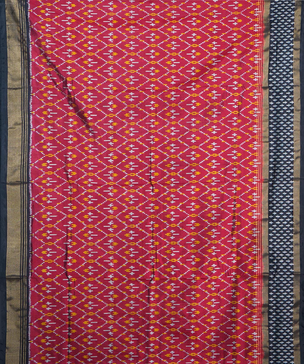 Maroon black silk handwoven ikat pochampally saree