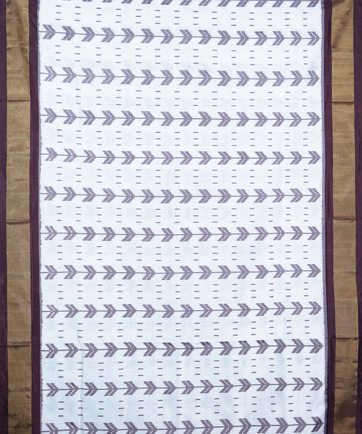 White brown silk handwoven ikat pochampally saree