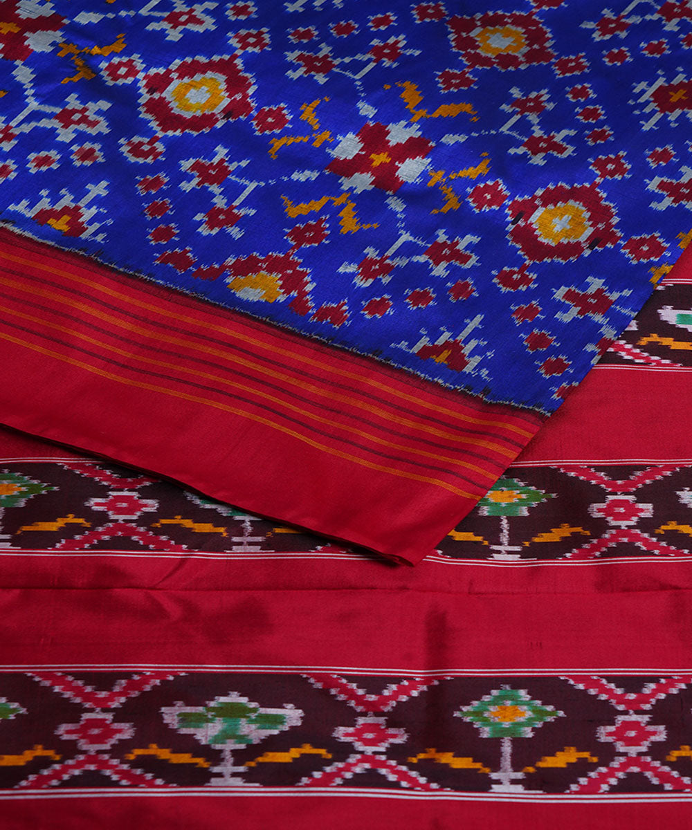 Navy blue red handwoven silk ikat pochampally saree