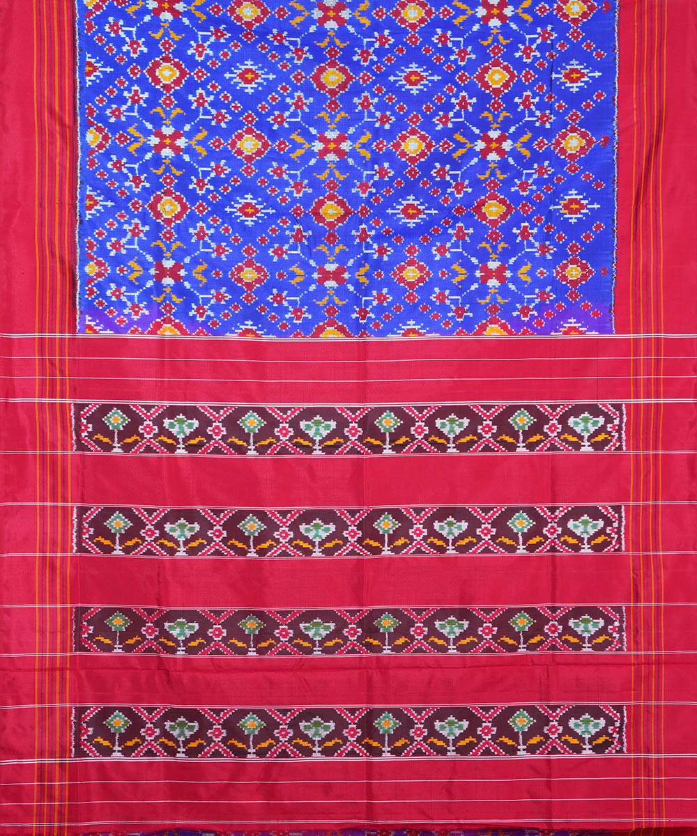 Navy blue red handwoven silk ikat pochampally saree