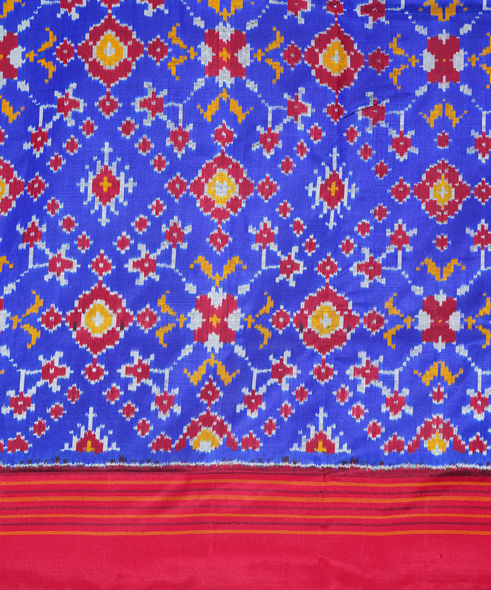 Navy blue red handwoven silk ikat pochampally saree