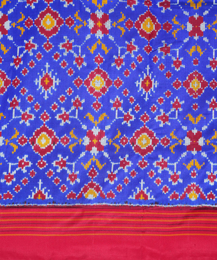 Navy blue red handwoven silk ikat pochampally saree